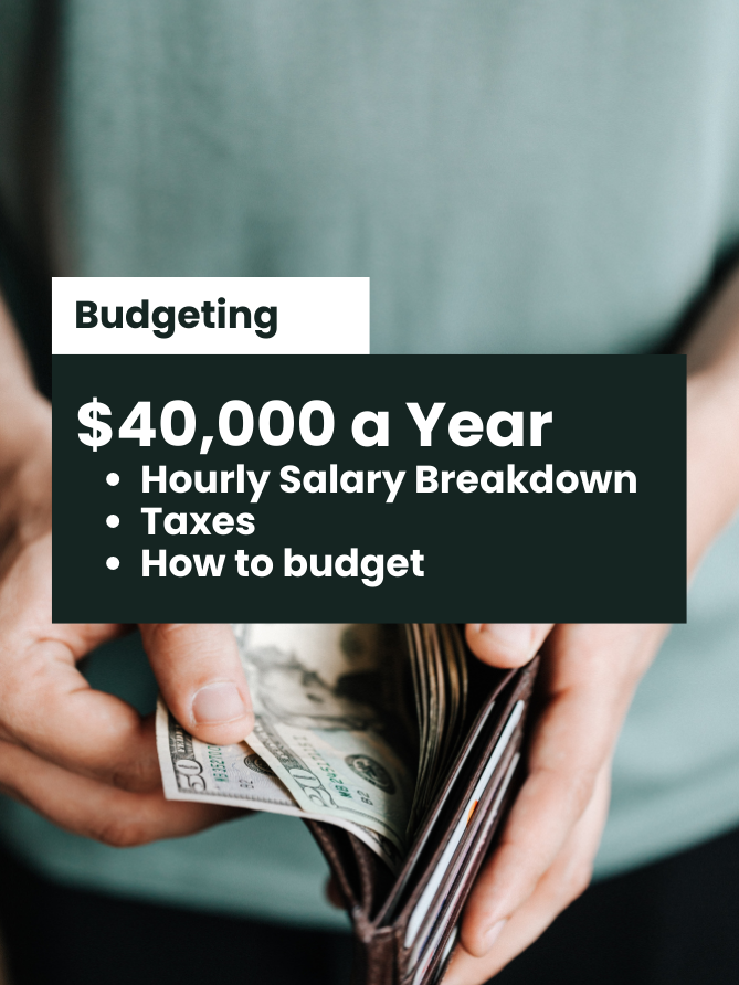 Featured image with headline: $40000 a year and bullet points: Hourly Salary Breakdown, Taxes, How to budget