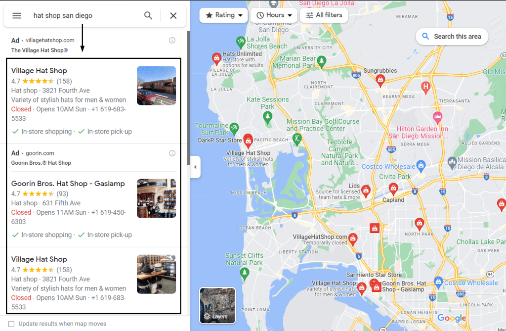 Google Maps - local businesses search. 